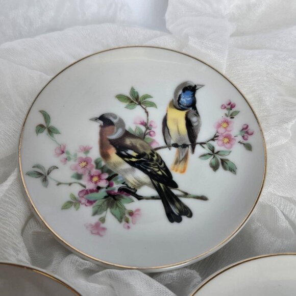BIRDS! Set of 6 Vintage Bird Wall Plates – Mini Bird Plates with gold rim JAPAN - Picture 8 of 12